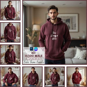 Gildan 18500 kastanjebruin model | Blanco hoodiemodel | Mockups voor heren | Afdrukken op aanvraag | Canva- en PSD-mockups