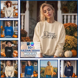 Fall Sweatshirt Mockup Bundle | Gildan 18000 Mockups | Womens Sweatshirt | Digital Download