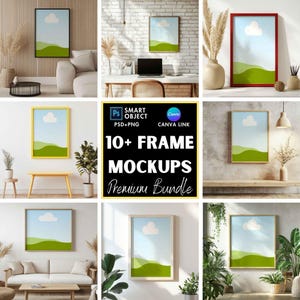 Frame Mockups for Etsy Listing Images, Wood Frame Mockup, Poster Mockup, Art Work Mockups, Canva and Psd Templates