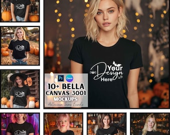 Halloween Tee Mockup | Bella Canvas 3001 Mockup | T-Shirt Bundle | Print On Demand | Digital Download