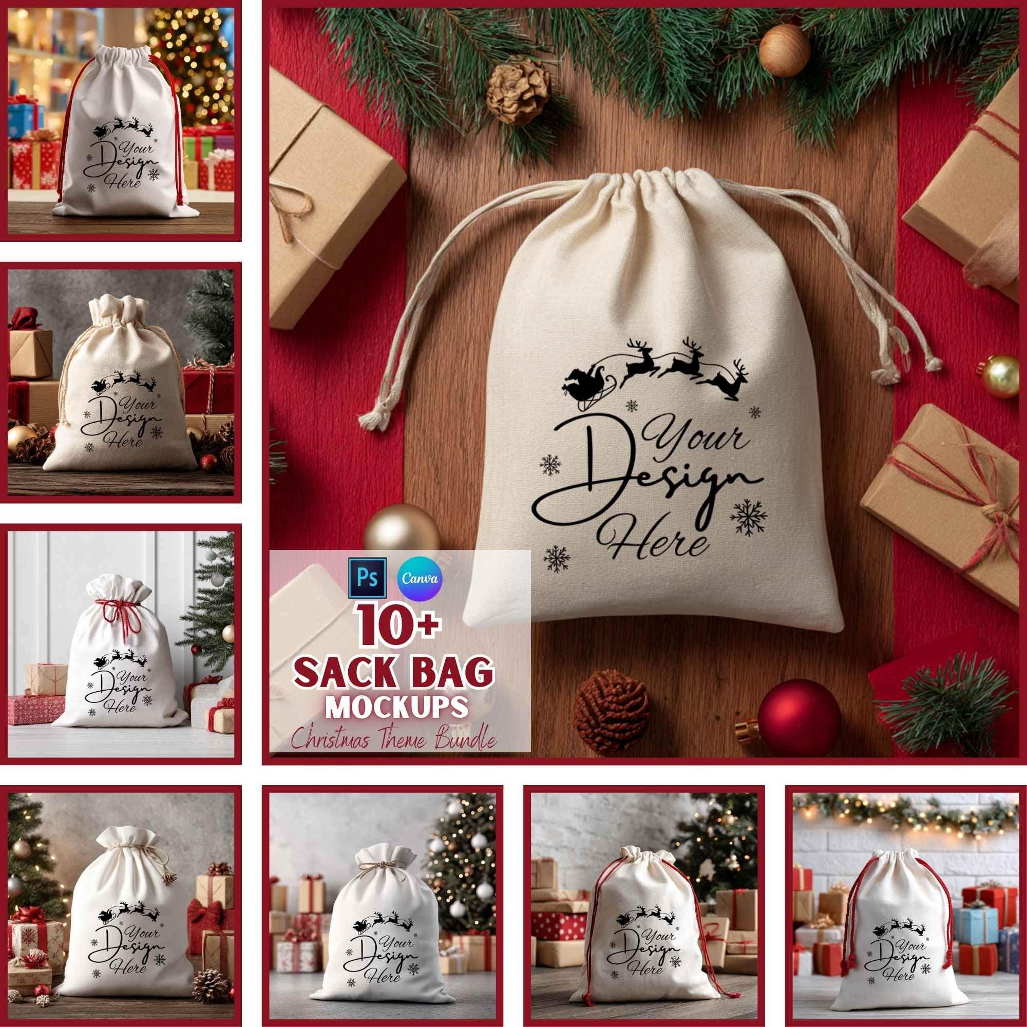 Com-four® Jute Weihnachtssack – Große Geschenktasche Mit Santa, Schneemann Oder Rentier