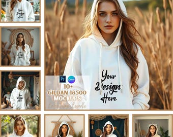 Gildan 18500 Mockup | Makiety na Dzień Matki | Makieta bluzy z kapturem | Druk na żądanie | Makiety Canva i PSD
