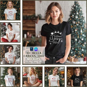 Christmas Bella Canvas 3001 Mockups | Tshirt Mockup | Print on Demand | Canva and PSD