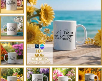 Summer Mug Mockups | Coffee Mug Mockup | Print on Demand | Canva and PSD | Digital Download