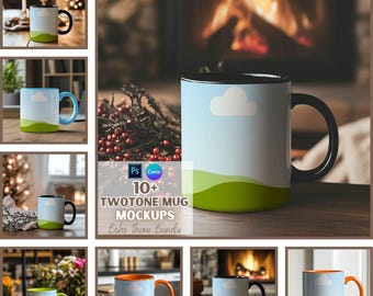 Twotone Mug Mockups | Mug Template | Print on Demand | Digital Download | Canva and PSD Mockups
