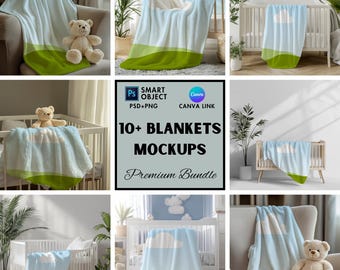 Baby Blanket Mockups | Mockups Bundle | Baby Name Blanket | Etsy Listing Images | Printify Mockups | Canva & Psd Mockups