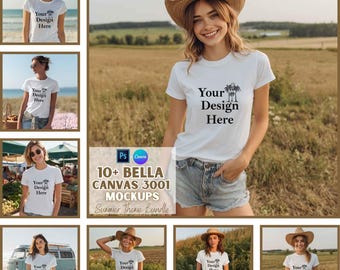 Bella Canvas 3001 Mockups | Summer Tshirt | Print on Demand | Canva and PSD Mockups