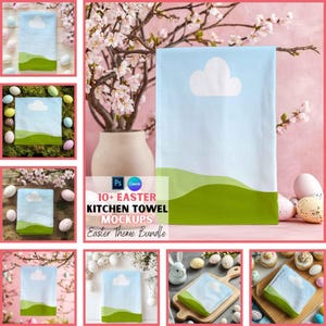Easter Kitchen Towel Mockup, Easter Mockups, Printify Mockup, Drag and Drop Canva & Psd Mockups