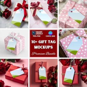 Mockup di etichette regalo di San Valentino / Mockup di San Valentino / Fotografia di prodotti / Mockup di Printify / Immagini di inserzioni Etsy / Mockup di Canva e Psd