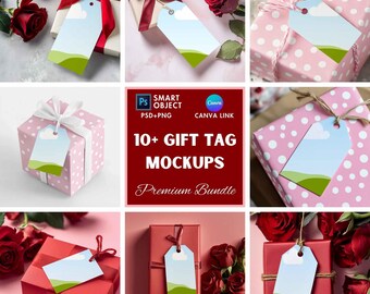 Valentines Gift Tag Mockups | Valentines Mockup | Product Photography | Printify Mockups |  Etsy Listing Images | Canva and Psd Mockups