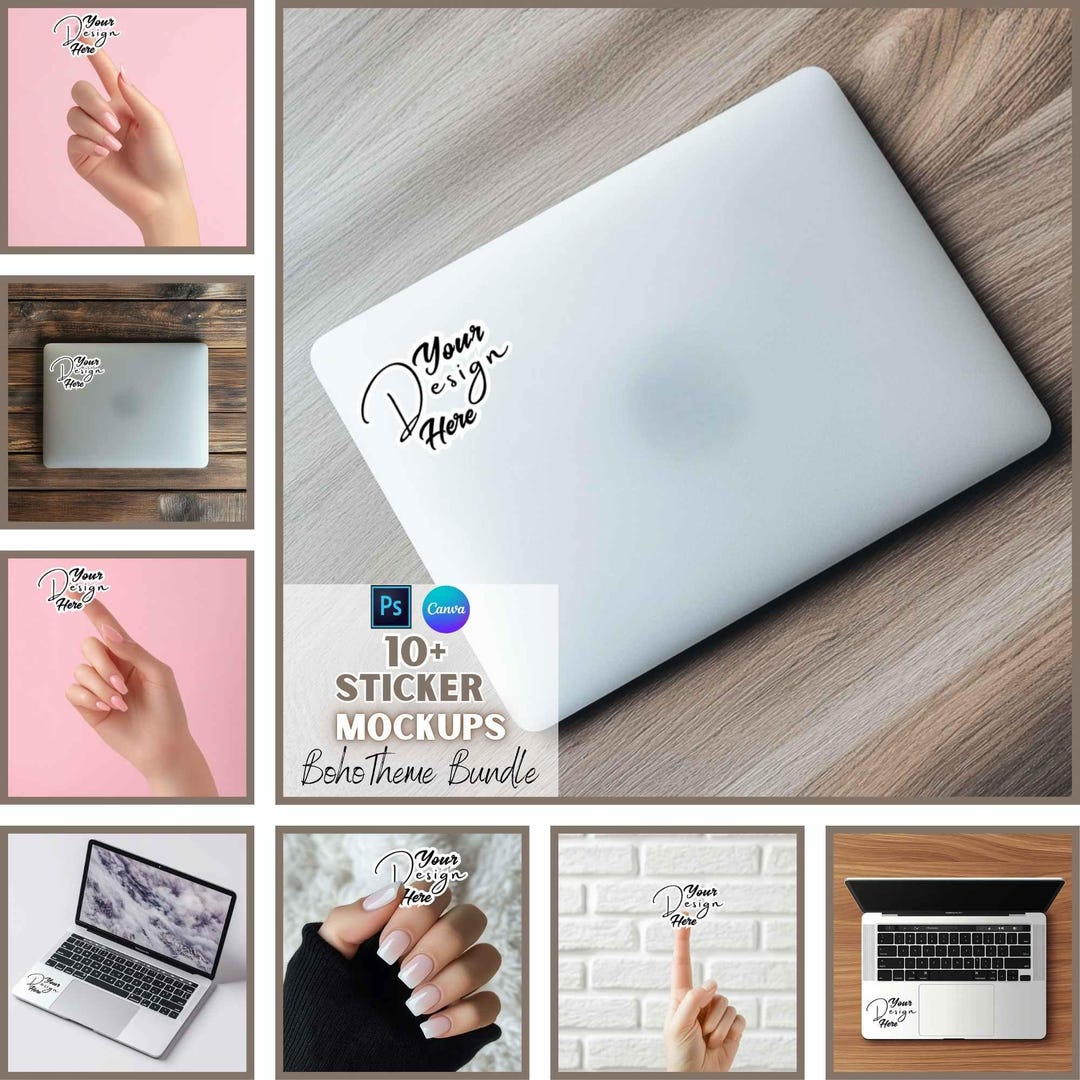 Sticker Mockup | Laptop Sticker | Editable Mockup | Canva and PSD ...
