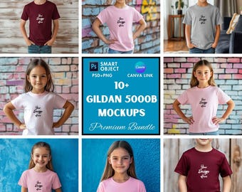 Gildan 5000b T Shirt Mockup | Printify Mockup | Canva and Psd Template | Kids Colorful T Shirt Mockup Bundle | Instant Digital Download