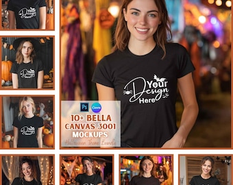 Halloween Bella Canvas 3001 Mockups | Black Shirt Mockup | Print on Demand | Canva and PSD