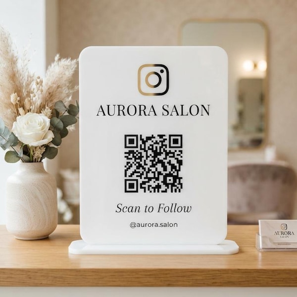 Custom QR Code Salon Sign | Acrylic Scan To Pay Stand | Business Logo Display
