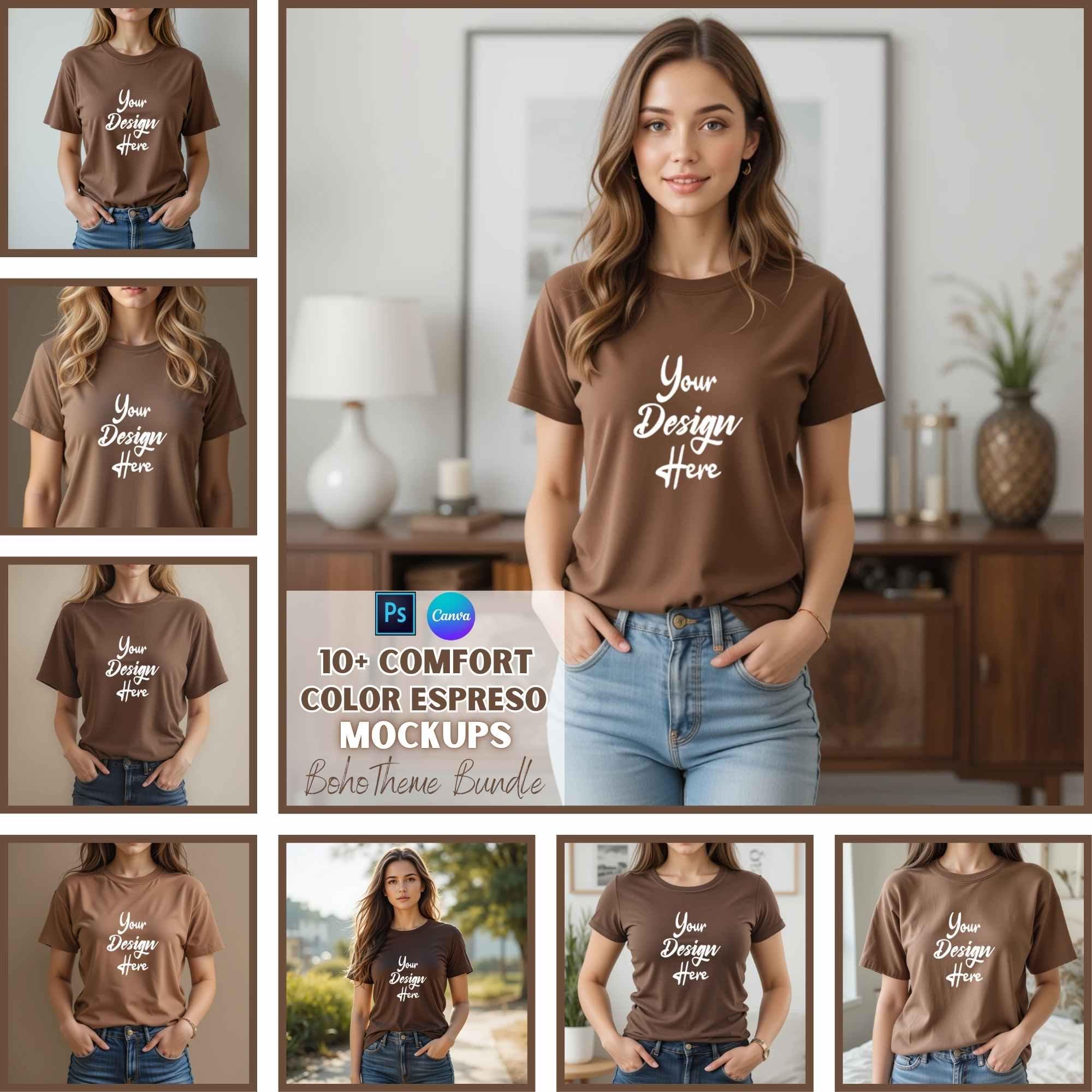 Comfort Colors 1717 Espresso Mockup | Summer Shirt Mockup | POD | Canva and PSD Templates
