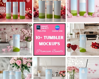Valentine’s Tumbler Mockup Bundle | 20oz Sublimation Canva and Psd Mockups | Simple Trendy 20oz Tumbler Mockups  | Instant Digital Download