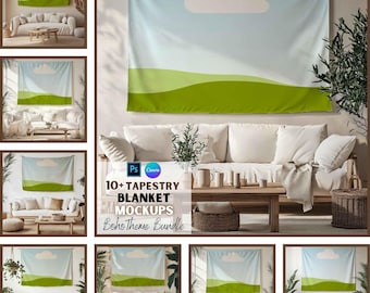 Tapestry Mockup | Bedroom Tapestry | Wall Art Mockup | Canva Template | Print on Demand