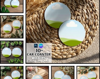 Coaster Mockup | Car Cup Coaster | Digital Download | Canva And PSD Template