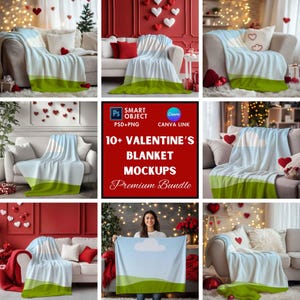 Valentine&#39;s Day Blanket Mockup for Liting Images | Printify Mockups | Product Photography | Canva and Psd Mockups