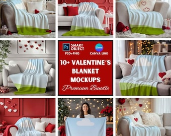 Valentine&#39;s Day Blanket Mockup for Liting Images | Printify Mockups | Product Photography | Canva and Psd Mockups