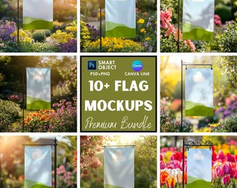 Garden Flag Mockup | Tapestry Mock Up | Mockup Bundle | House Banner | Print on Demand | Summer Mockups