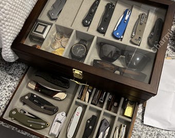 Multi Tier Pocket Knife Display Case With Real Glass | Knife Organizer | Knife display | Knife Rack | Knife Holder | Pocket knife display