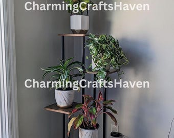 Multi Tier Wood & Metal Plant Stand | Tall Plant Stand | Corner Plant Stand | Flower Shelf | Indoor Plant Stand | Modern plant stand