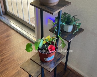 Multi Tier Wood And Metal Plant Stand | Tiered Plant Stand | Corner Plant Stand | Indoor Plant Stand | Plant Shelf | Housewarming gift