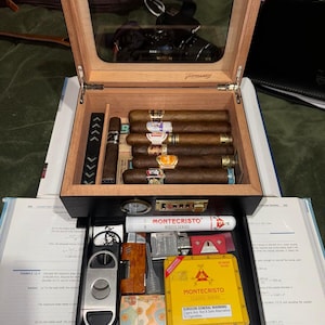 Humidor per sigari rustico in legno con cassetto e piano in vetro | Portasigari | Scatola umidificatrice |  Scatola per sigari per gli sposi | Scatola regalo per sigari | Regalo per papà