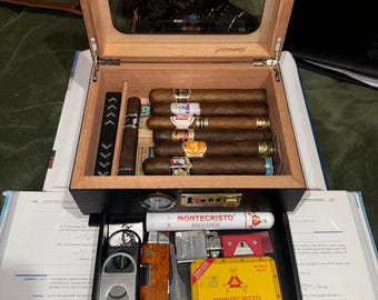 Rustic Wooden Cigar Humidor With Drawer & Glass Top | Cigar Case | Humidor Box |  Groomsmen Cigar Box | Cigar Gift Box | Gift For Dad