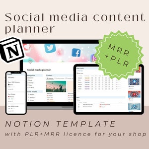 PLR+MRR Notion Template Social Media Planner, Content Planner, Social media manager, Digital Content Creator Template, Social Media Calendar