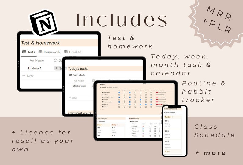 PLR+MRR Student Life Tracker Notion Template, Life Organizer, Homework ...