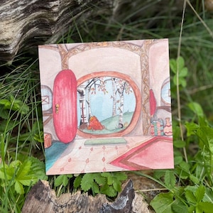 Automne, Hobbit Hole, Carte de voeux | auto peinte, jolie, bottes de pluie, carte |  carte peinte à la main fantaisiste | Maison de Hobbit, Aquarell