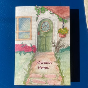Biglietto di auguri fatto in casa, carino, artistico, autodipinto, carino, biglietto di benvenuto a casa, dipinto a mano, stravagante, biglietto con messaggio, dolce, acquerello