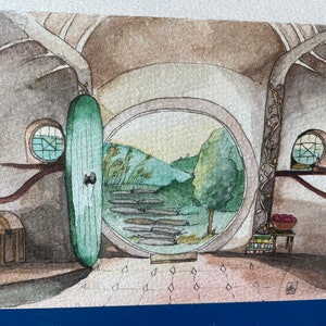 fait maison, mignon, artistique, carte de voeux | Peinture murale, Hobbit Hole, carton | carte peinte à la main fantaisiste | Doux, Aquarell