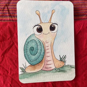 Dulce, Lindo, Hecho en casa, Postal / Artístico, Divertido, Inspirador, Tarjeta de recuerdo / Acuarela, Impresión, Tarjeta con imagen / Tarjeta de felicitación, Caracol