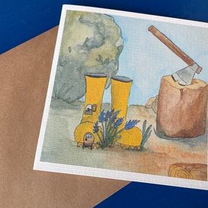 Fatto in casa, carino, artistico, biglietto d'auguri / autodipinto, carino, stivali da pioggia, biglietto / dipinto a mano, stravagante, biglietto con messaggio / dolce, Aquarell