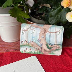 Dulce, Bosque de abedules, Hecho en casa, Tarjeta postal / Artística, Inspiradora, Tarjeta de recuerdo / Acuarela, Impresión, Tarjeta con imagen / Tarjeta de felicitación, Árbol