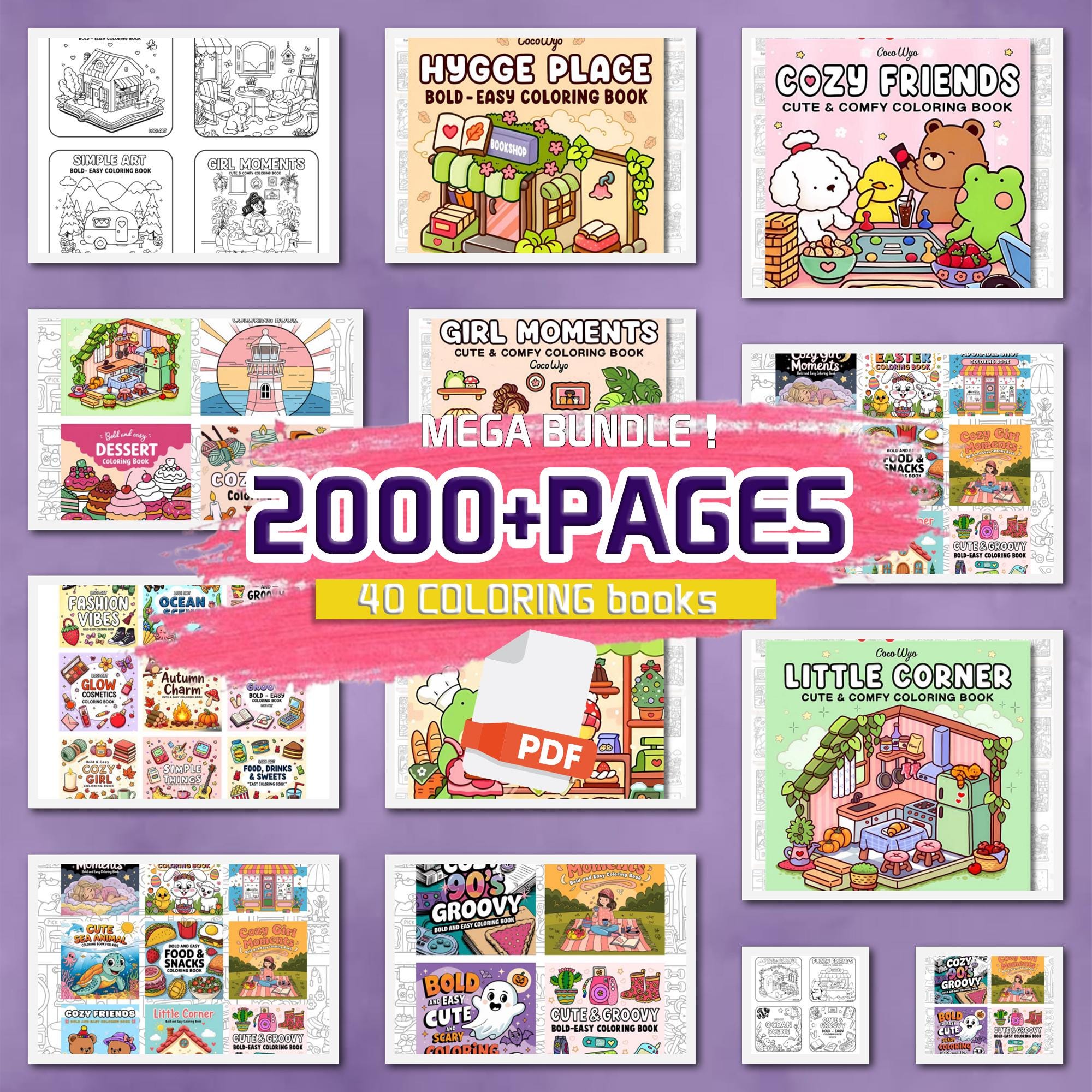 2000+ Coloring Pages Mega Bundle – Super Cute Animal Characters Coloring Book (Digital Download) - Image 1