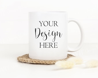 White Coffee Mug Mockup, Boho mockup, 11oz Mug Mockup, JPG Mock up, Styled Stock Photo, Digital Download