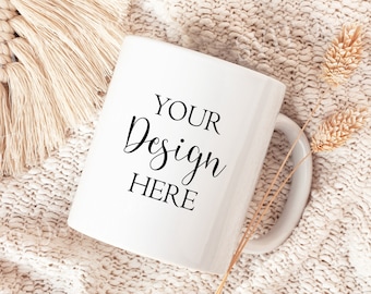 Coffee Mug Mockup, Boho mockup, 11oz White Mug Mockup, JPG Mock up, Styled Stock Photo, Digital Download