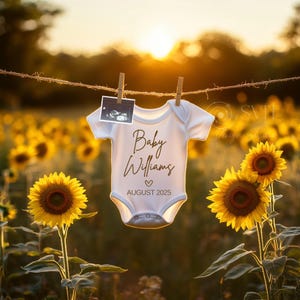 Zwangerschap aankondiging zonnebloem digitale sjabloon, genderneutraal eenvoudige babyaankondiging, sociale media zomer zwangerschap onthullen sjabloon