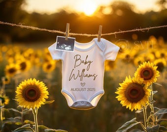 Pregnancy Announcement Sunflower Digital Template, Gender Neutral Simple Baby Announcement, Social Media Summer Pregnancy Reveal Template