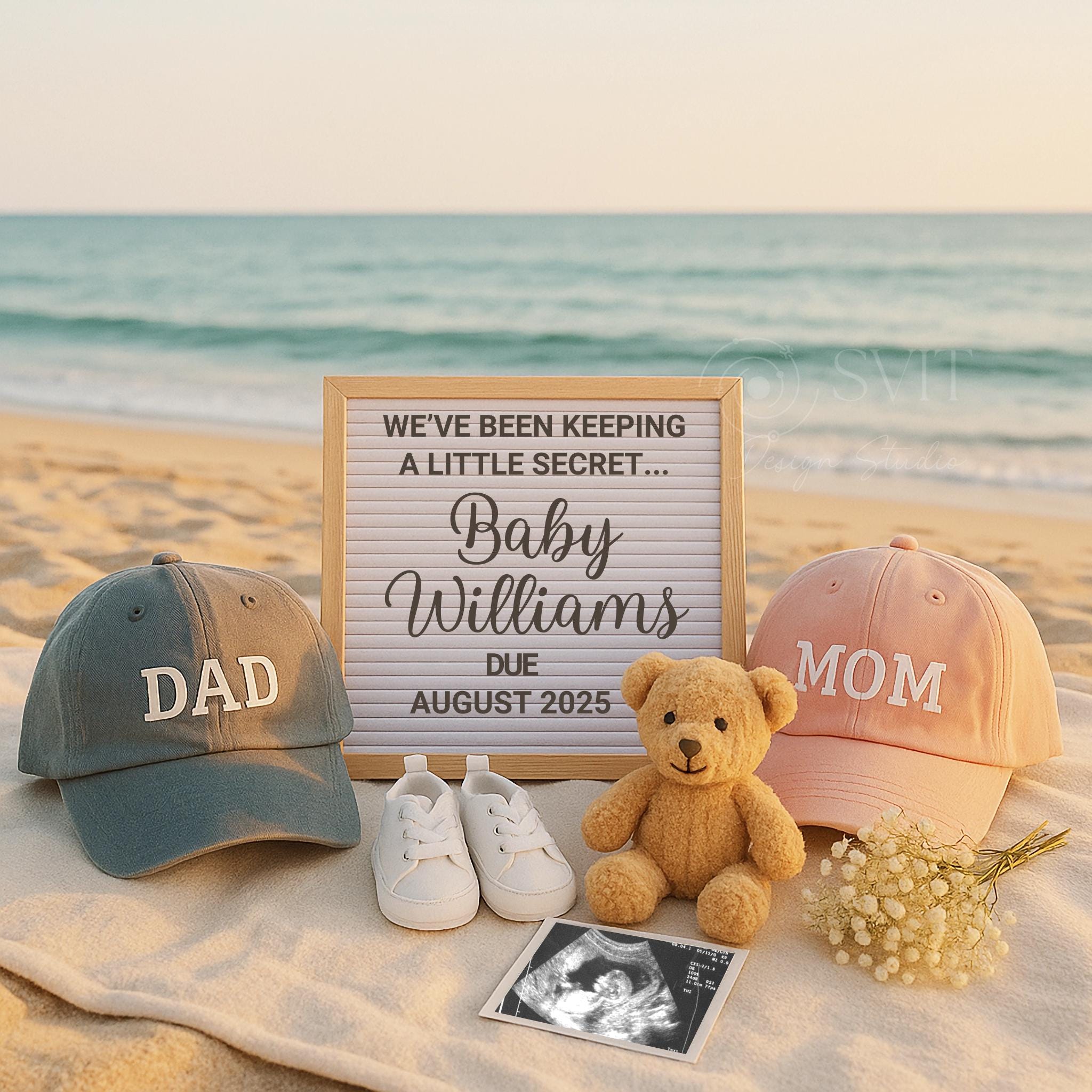 Pregnancy Announcement Digital Template Beach Mom Dad, Gender Neutral Baby Announcement Summer, Social Media Pregnancy Reveal Announcing
