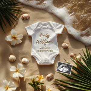 Tropical Beach Pregnancy Announcement Digital Template, Gender Neutral Summer Baby Announcement, Social Media Simple Beach Pregnancy Reveal