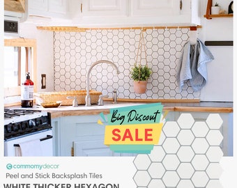 Thicker | 5 Pcs White Hexogan Peel and Stick Backsplash Tile Kitchen,Bathroom,RV | WATERPROOF, REMOVABLE | 12*12 Inches / 30*30cm