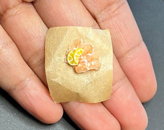 1:18 Scale Miniature Salmon Slices with Lemon | Polymer Clay Dollhouse Food, Sweden
