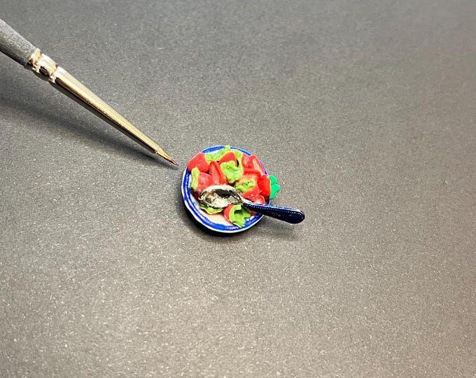 1:18 Scale Miniature Strawberries with Spoon | Handmade Polymer Clay Dollhouse Food (Sweden)