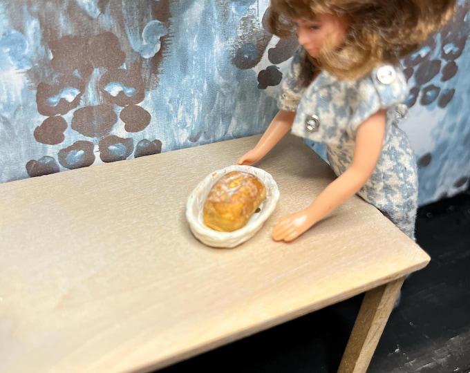 1:18 Scale Miniature Sourdough Bread Loaf in Basket | Polymer Clay Dollhouse Food