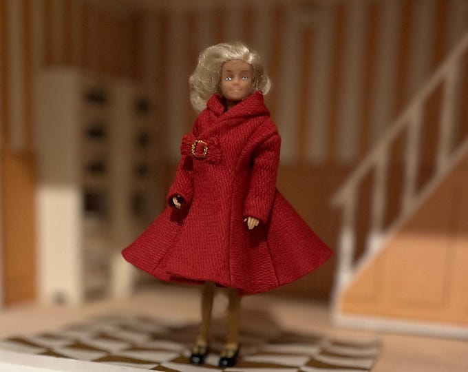 Miniature Coat for Lundby Dolls – Deep Red Hand-Tailored Dollhouse Clothing